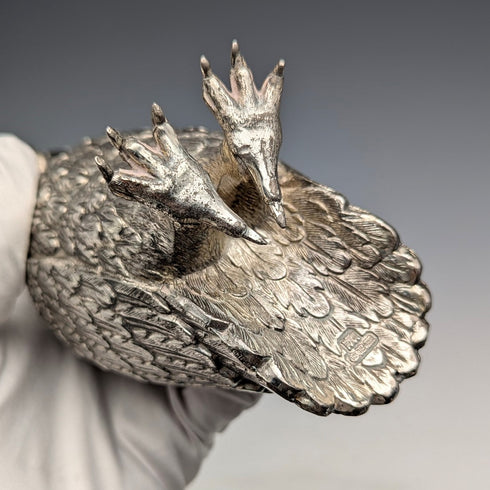 Vintage British silver plate owl shaped sugar shaker by Corbell