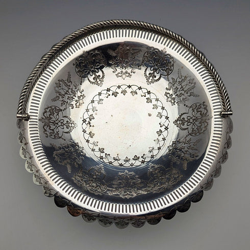 約 1900 年英國古董鍍銀籃子帶活動手柄 Roberts&Belk