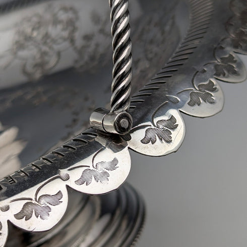 約 1900 年英國古董鍍銀籃子帶活動手柄 Roberts&Belk