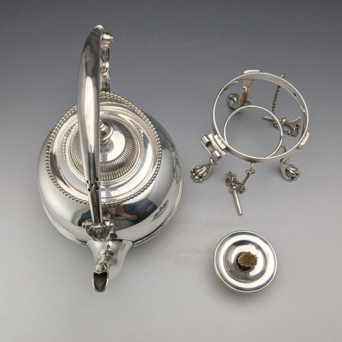 Circa 1875 British antique silver plate bachelor tea kettle set
