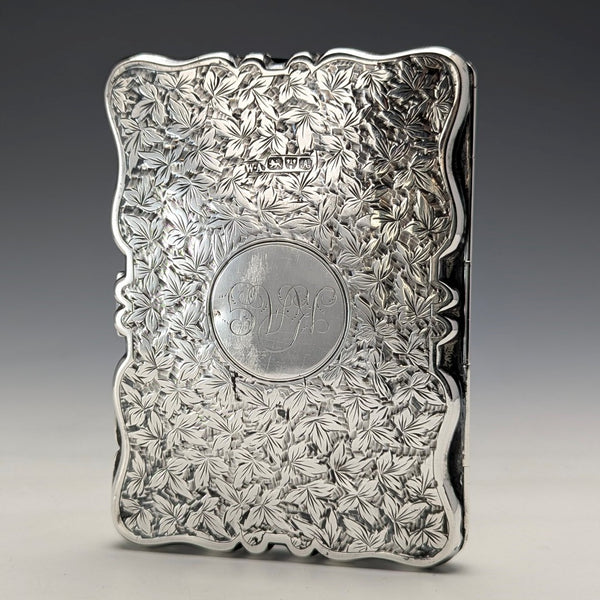 1901 British antique sterling silver double door card case 103g William Aitken