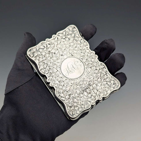 1901 British antique sterling silver double door card case 103g William Aitken