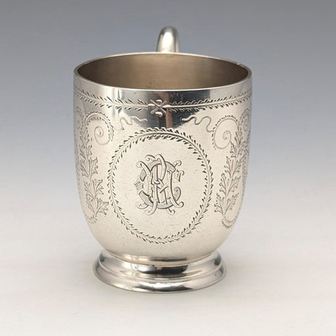 1868 British antique sterling silver mug 135g Arthur Sibley