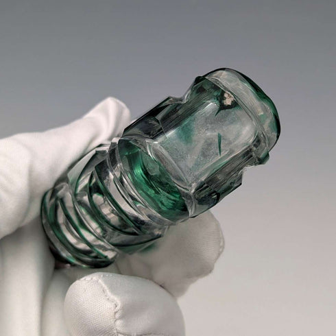 Antique British silver-lidded green cut glass portable perfume bottle