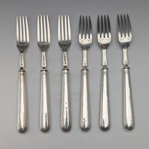 Circa 1870 British antique pure silver fish cutlery set of 6 pairs, total weight 624g, John Gilbert