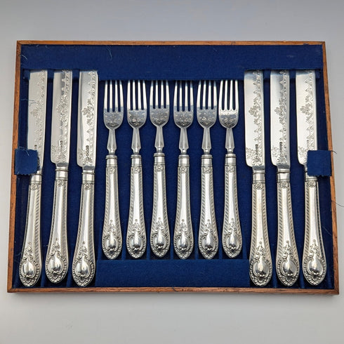 Late 19th Century British Antique Silver Plate Cutlery Set of 6 Pairs Barker Brothers