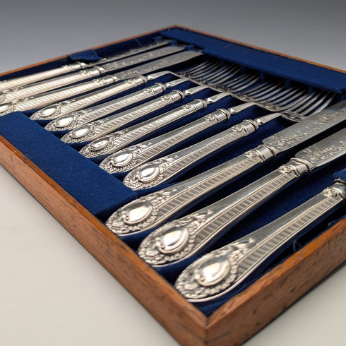 Late 19th Century British Antique Silver Plate Cutlery Set of 6 Pairs Barker Brothers
