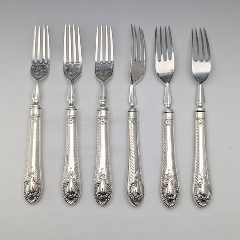 Late 19th Century British Antique Silver Plate Cutlery Set of 6 Pairs Barker Brothers