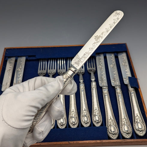 Late 19th Century British Antique Silver Plate Cutlery Set of 6 Pairs Barker Brothers