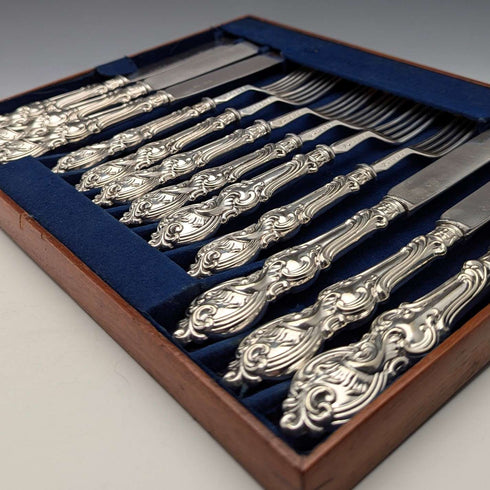 1882 British Antique Silver Plate Cutlery Set of 6 Pairs Elkington