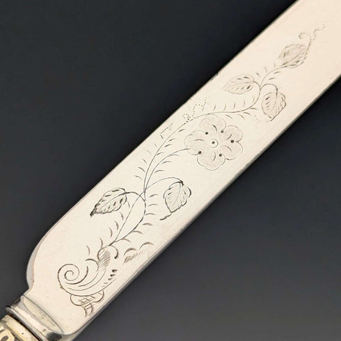 1882 British Antique Silver Plate Cutlery Set of 6 Pairs with Carved Blades, Elkington