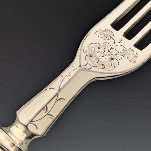 1882 British Antique Silver Plate Cutlery Set of 6 Pairs with Carved Blades, Elkington