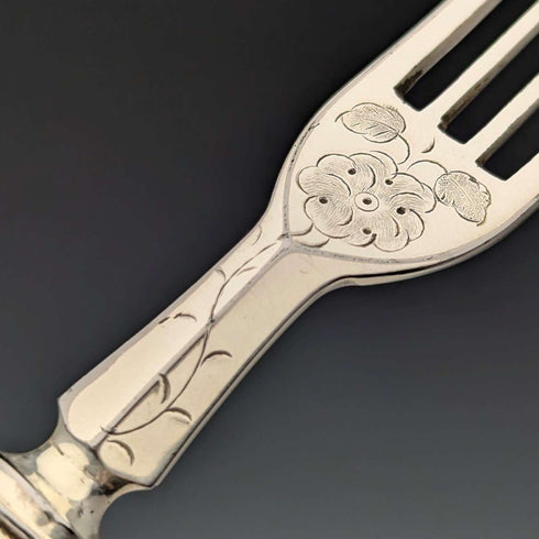1882 British Antique Silver Plate Cutlery Set of 6 Pairs with Carved Blades, Elkington
