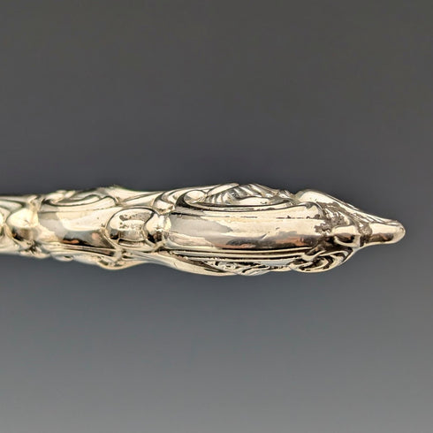 1882 British Antique Silver Plate Cutlery Set of 6 Pairs with Carved Blades, Elkington