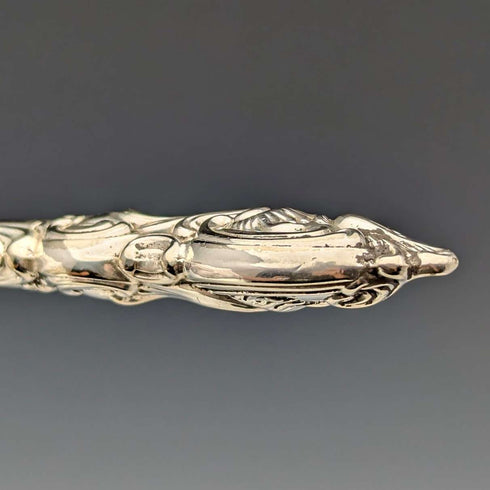 1882 British Antique Silver Plate Cutlery Set of 6 Pairs with Carved Blades, Elkington