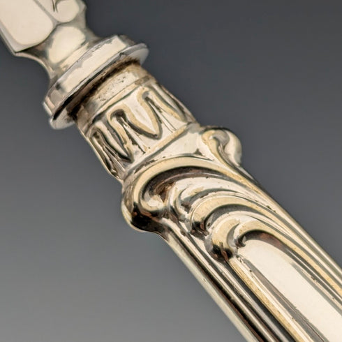 1882 British Antique Silver Plate Cutlery Set of 6 Pairs with Carved Blades, Elkington