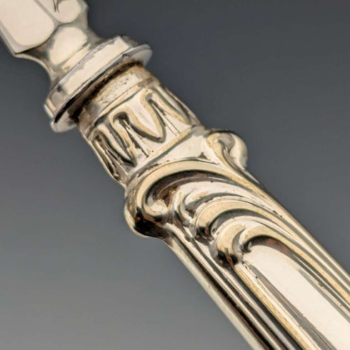 1882 British Antique Silver Plate Cutlery Set of 6 Pairs with Carved Blades, Elkington
