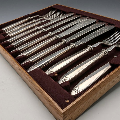 Circa 1900 British Antique 800 Silver Handle Cutlery Set of 6 by Mappin & Webb