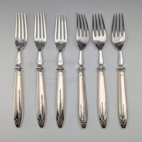 Circa 1900 British Antique 800 Silver Handle Cutlery Set of 6 by Mappin & Webb