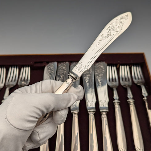 Circa 1900 British Antique 800 Silver Handle Cutlery Set of 6 by Mappin & Webb