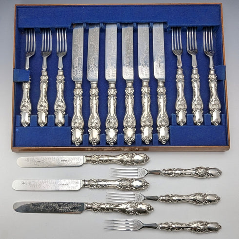 Late 19th Century British Antique Silver Plate Cutlery Set of 9 Pairs Martin & Hall