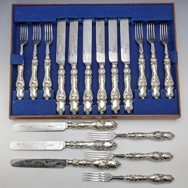 Late 19th Century British Antique Silver Plate Cutlery Set of 9 Pairs Martin & Hall
