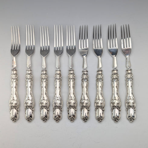 Late 19th Century British Antique Silver Plate Cutlery Set of 9 Pairs Martin & Hall