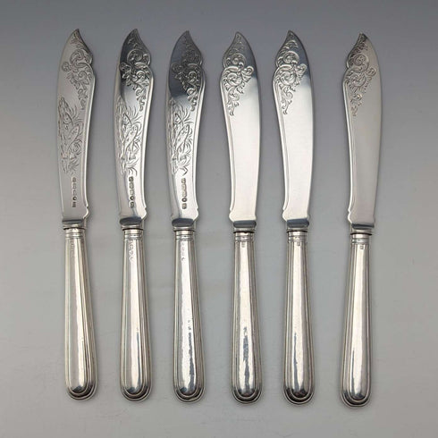 約 1870 年英國古董純銀魚餐具 6 對套裝總計 624 克約翰吉爾伯特
