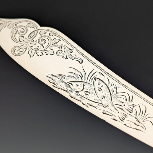 Circa 1870 British antique pure silver fish cutlery set of 6 pairs, total weight 624g, John Gilbert