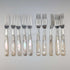 Circa 1881 British antique white mother-of-pearl handle dessert cutlery set of 10 pairs in wooden box