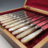 1890 British antique white mother-of-pearl handle dessert cutlery set of 10 in wooden box