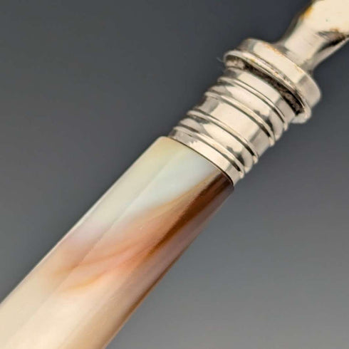 1890 British antique white mother-of-pearl handle dessert cutlery set of 10 in wooden box
