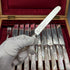 1890 British antique white mother-of-pearl handle dessert cutlery set of 10 in wooden box