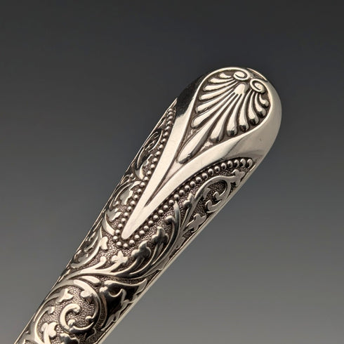 Circa 1890 British antique pure silver cutlery set of 6 pairs, total weight 655g, John Aldwinckle & Thomas Slater, wooden box