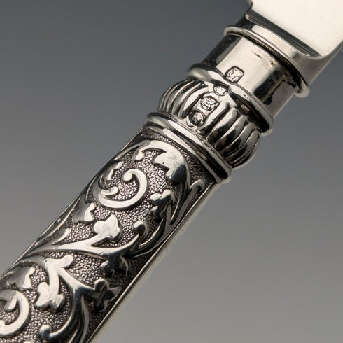 Circa 1890 British antique pure silver cutlery set of 6 pairs, total weight 655g, John Aldwinckle & Thomas Slater, wooden box