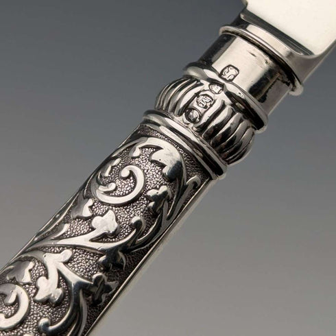 Circa 1890 British antique pure silver cutlery set of 6 pairs, total weight 655g, John Aldwinckle & Thomas Slater, wooden box