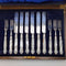 Circa 1890 British antique white mother-of-pearl handle dessert cutlery set of 5.5 in wooden box