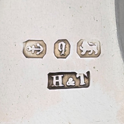 1890 British antique sterling silver and white mother of pearl handle tea caddy spoon Hilliard & Thomason