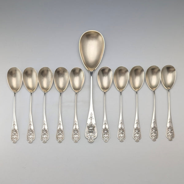 German antique continental silver spoon set of 10 + 1, total weight 205g