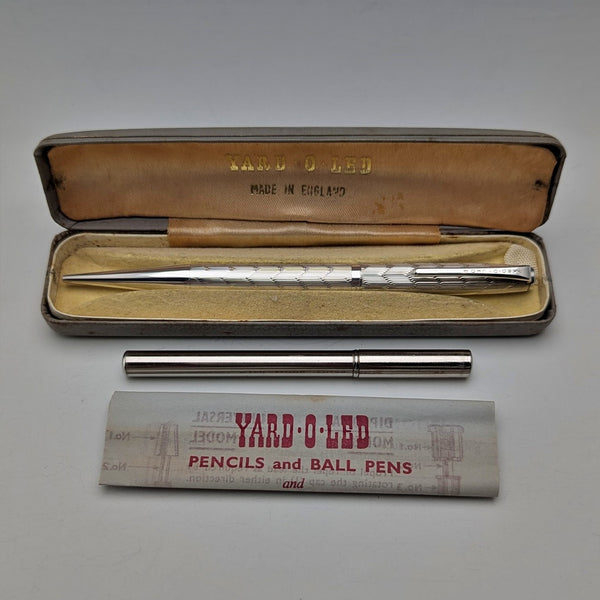 1965 British Yard O'Red Sterling Silver Push-Pull Pencil with Refills and Case