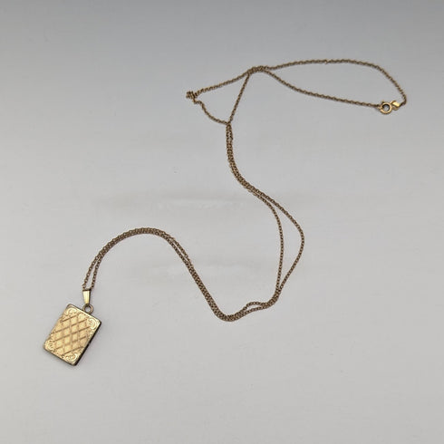 英國復古 14 克拉卷金書形盒式吊墜項鍊