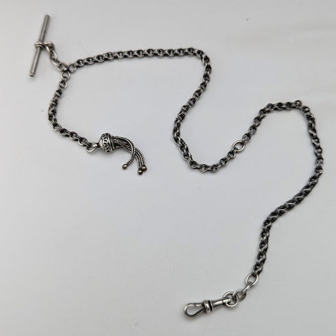 19世紀後半 英国アンティーク 純銀製アルバーティナ 12g 純銀タッセルフォブ