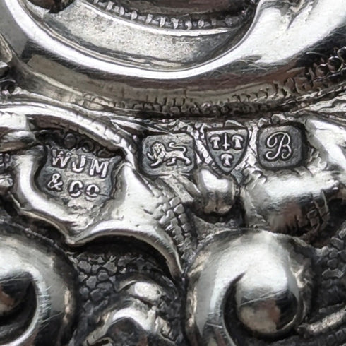 1902 British antique pure silver lid cut glass jar WJ Myatt & Co