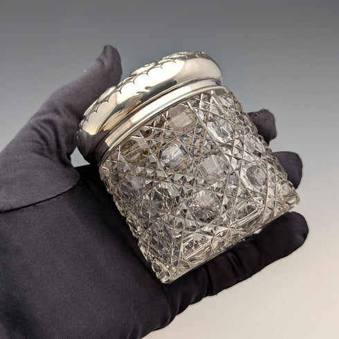 1902 英國古董純銀帶蓋切割玻璃罐 WJ Myatt & Co