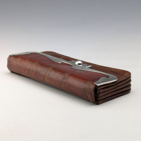 【お取り置き品】1905年 英国アンティーク 純銀装飾 小型革財布 小銭入れ Charles Penny Brown