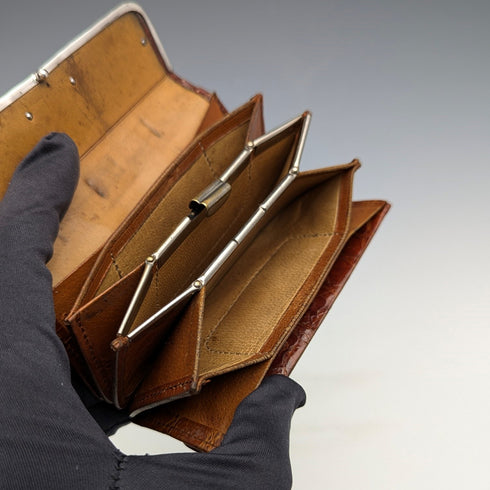 【お取り置き品】1905年 英国アンティーク 純銀装飾 小型革財布 小銭入れ Charles Penny Brown