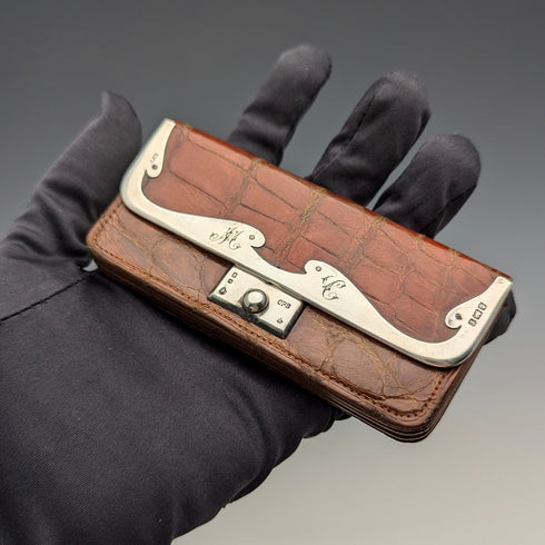 【お取り置き品】1905年 英国アンティーク 純銀装飾 小型革財布 小銭入れ Charles Penny Brown