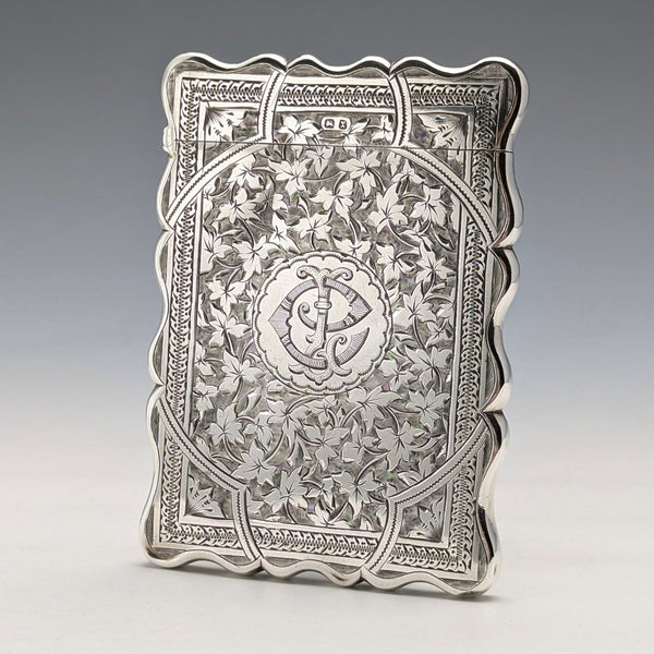1897 British antique sterling silver card case 66g George Randle