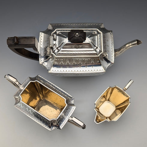 Antique British silver-plated tea set, circa 1894, 3-piece set, Atkin Brothers