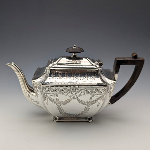 Antique British silver-plated tea set, circa 1894, 3-piece set, Atkin Brothers